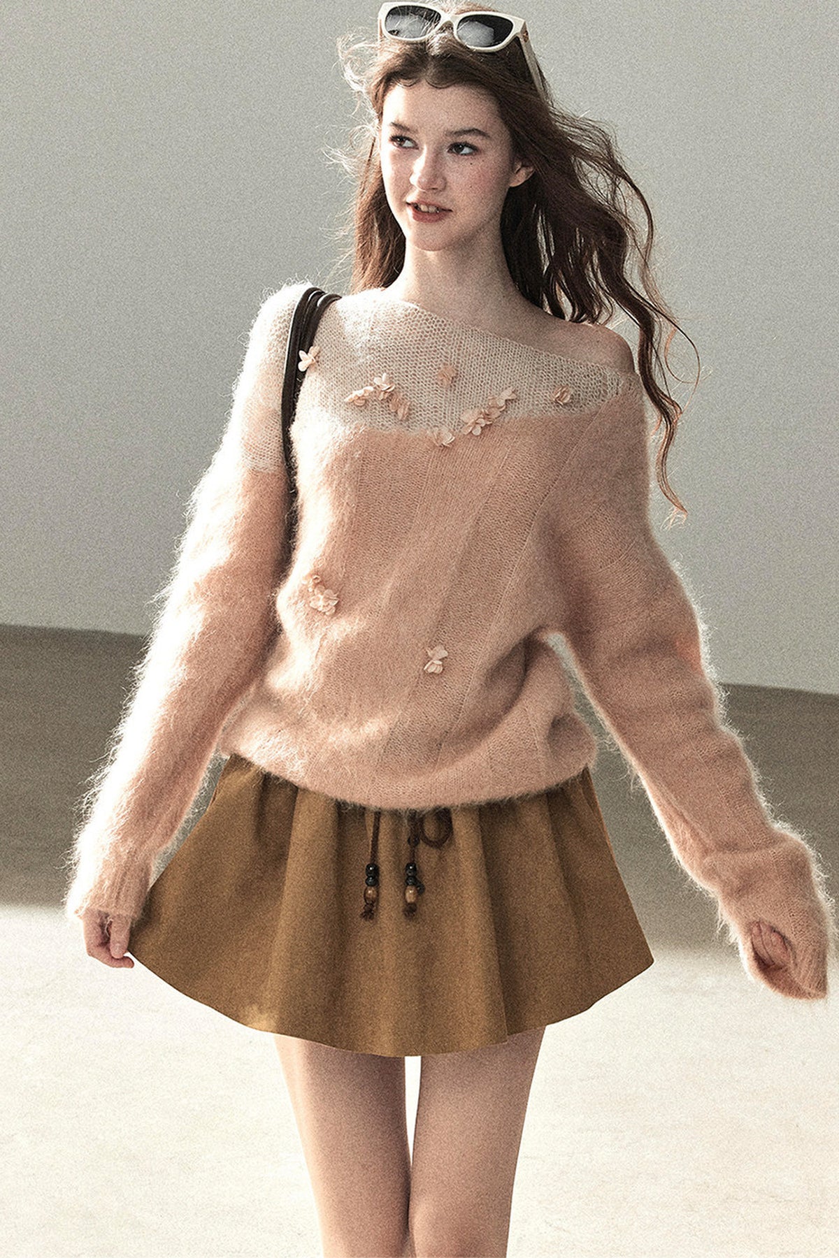 Pull en laine mohair à motif floral
