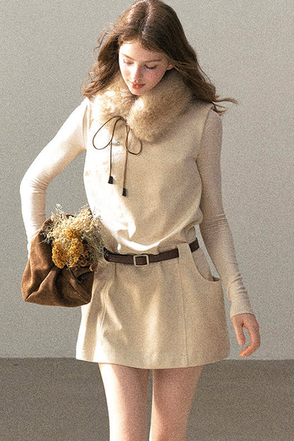 Winter Sleeveless Vest Short Dress Set-Up