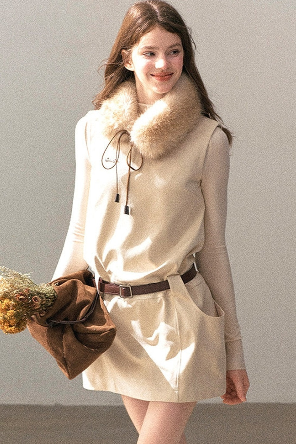 Winter Sleeveless Vest Short Dress Set-Up