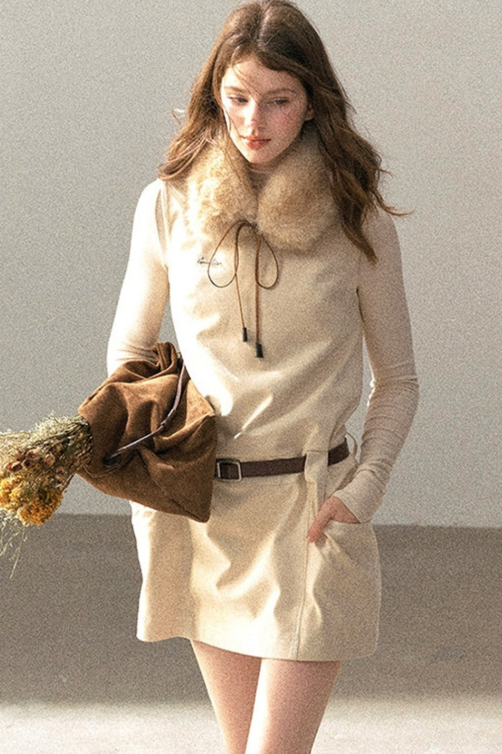 Winter Sleeveless Vest Short Dress Set-Up