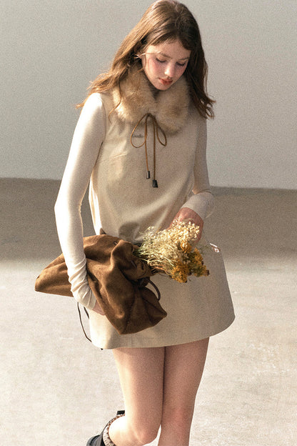 Winter Sleeveless Vest Short Dress Set-Up