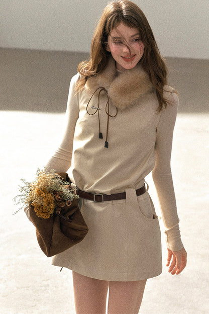 Winter Sleeveless Vest Short Dress Set-Up