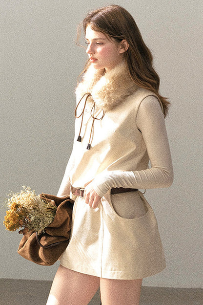Winter Sleeveless Vest Short Dress Set-Up