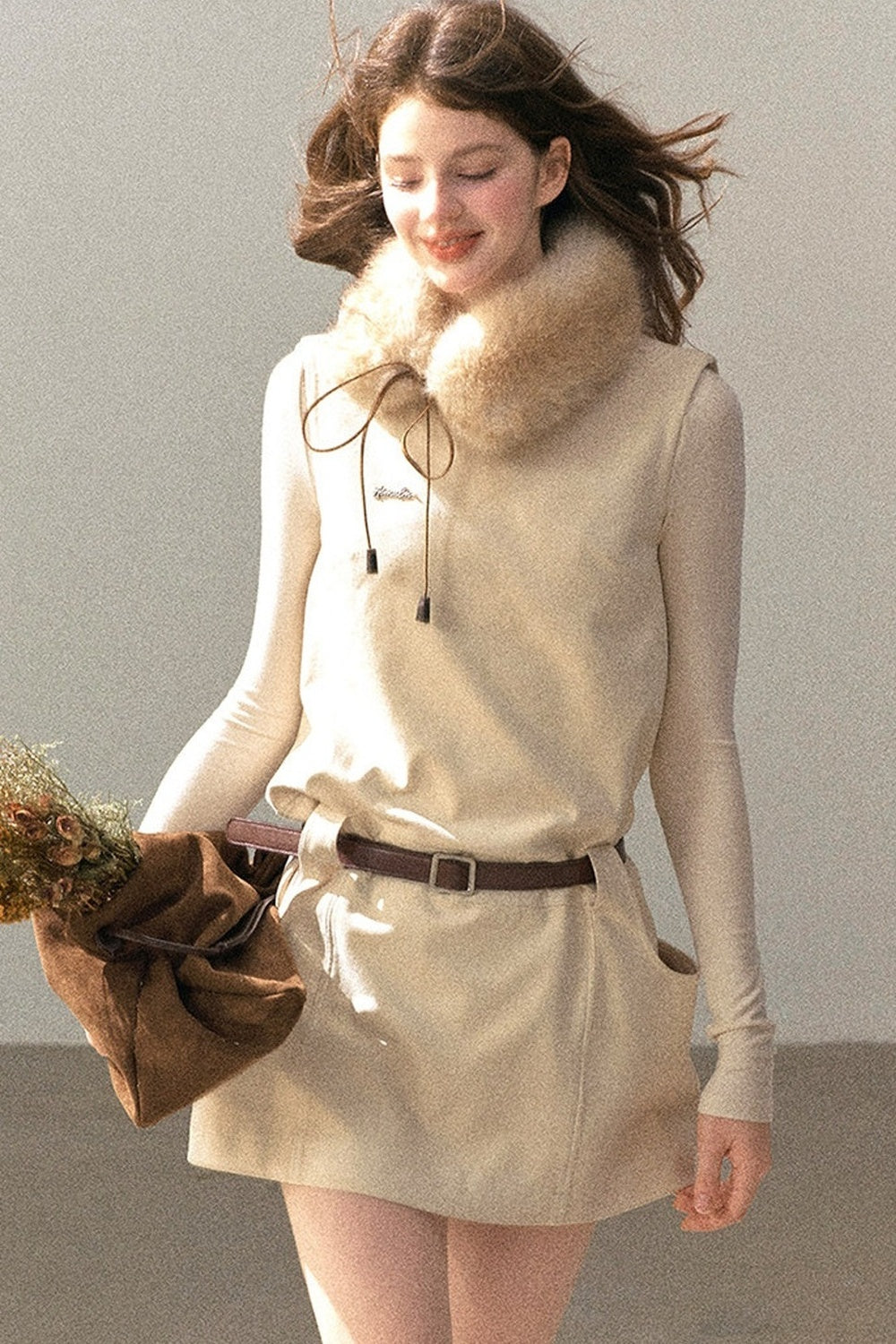Winter Sleeveless Vest Short Dress Set-Up