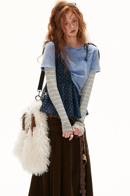 Ensemble tee-shirt manches longues en coton doux effet superposé