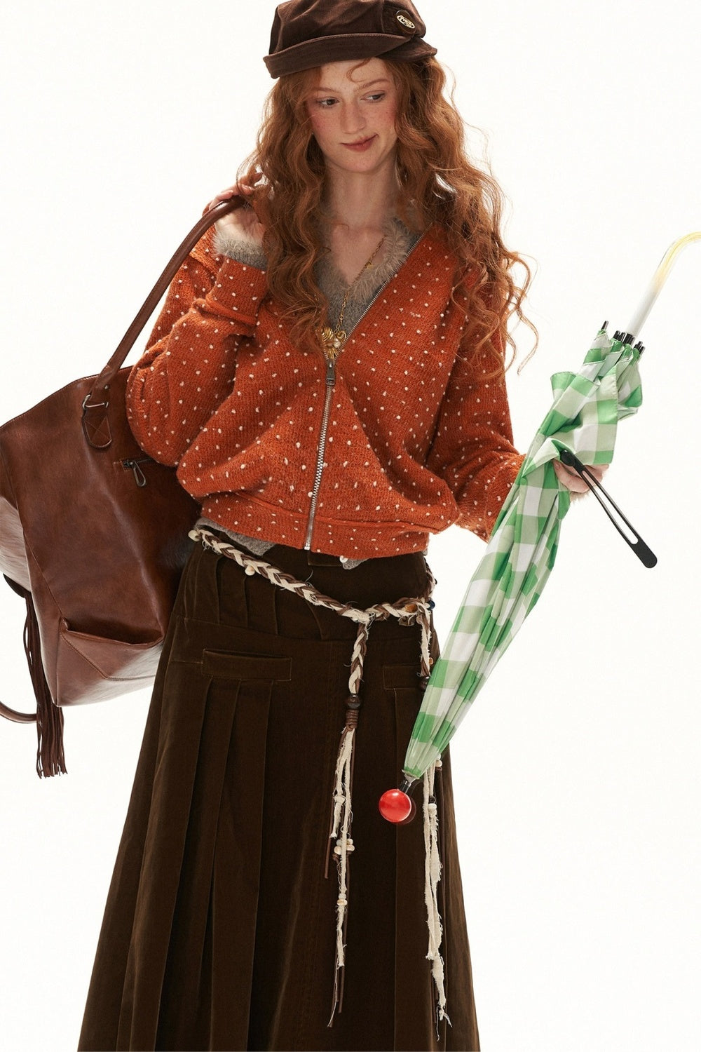 Cardigan à capuche zippé à pois