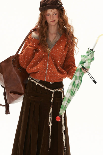 Cardigan à capuche zippé à pois