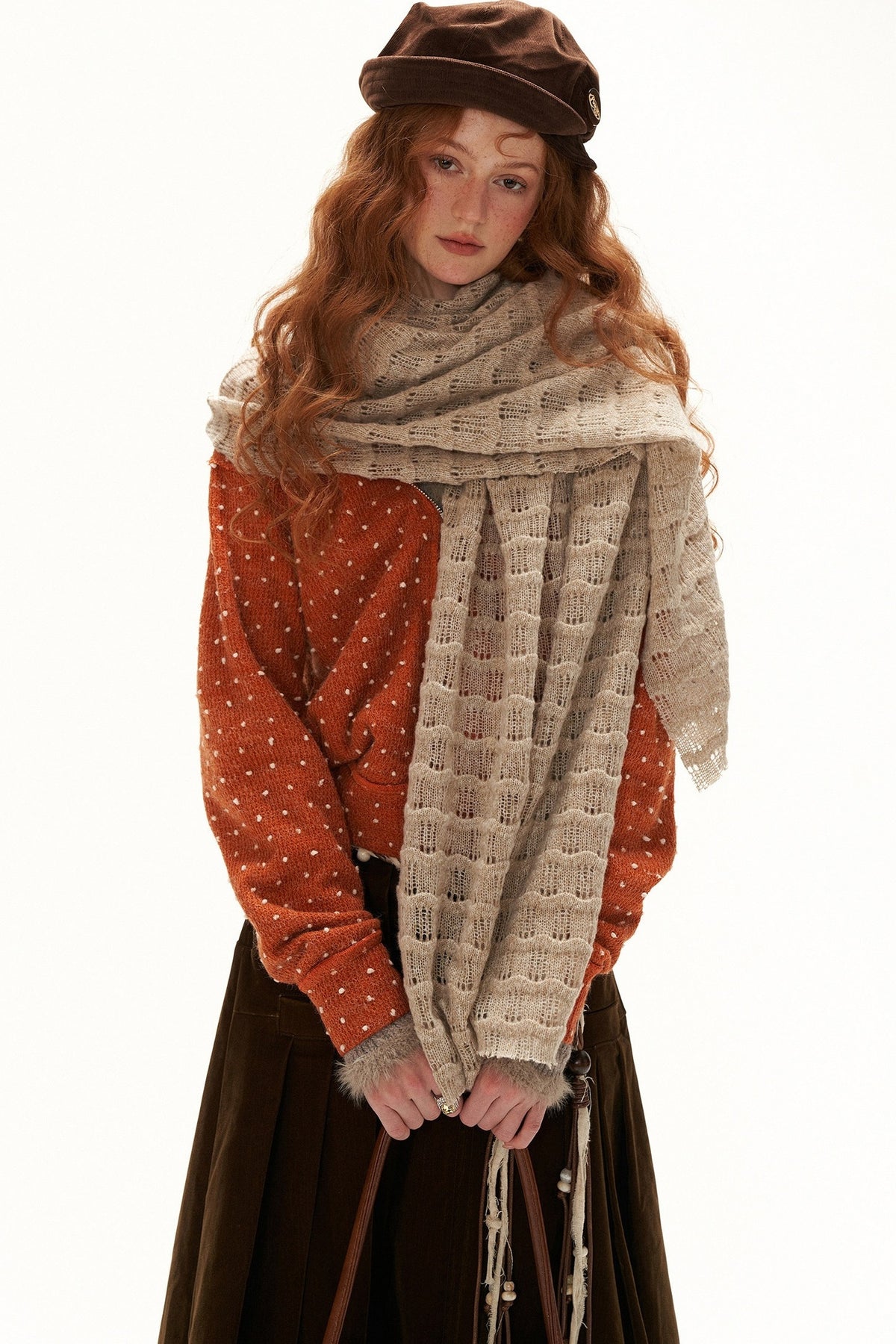 Cardigan à capuche zippé à pois