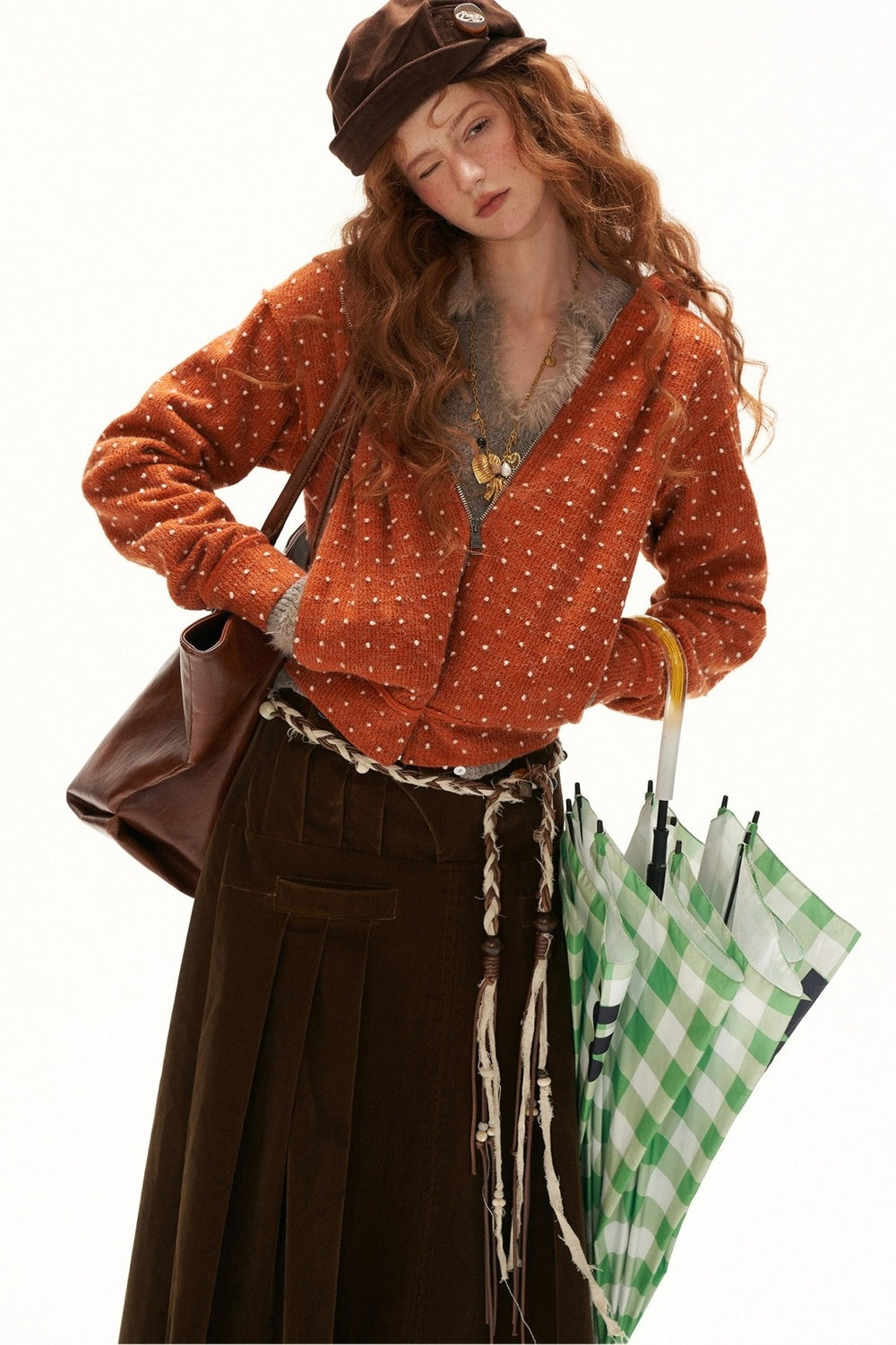Cardigan à capuche zippé à pois