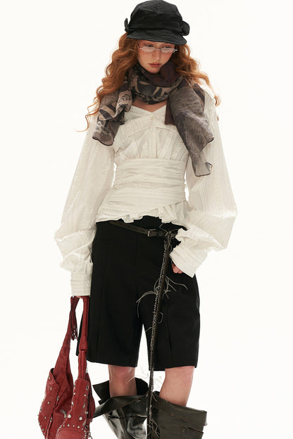 Blouse épaules dénudées à volants effet superposé