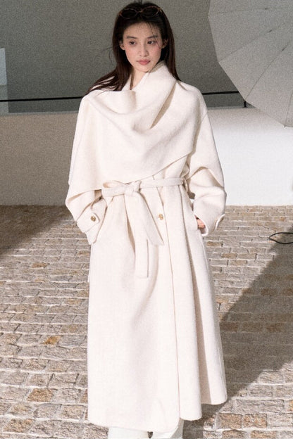 Double-Sided Wool Scarf Collar Coat
