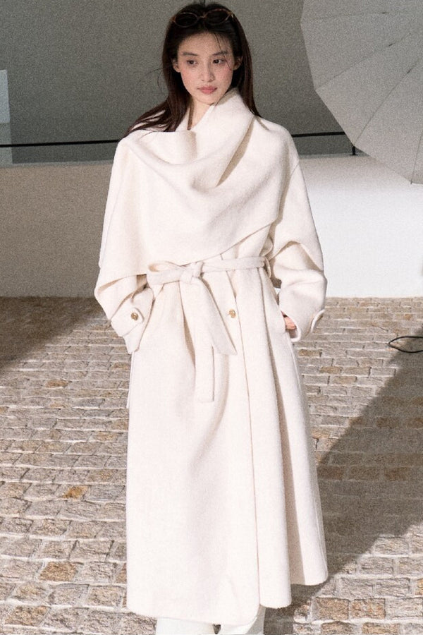 Double-Sided Wool Scarf Collar Coat