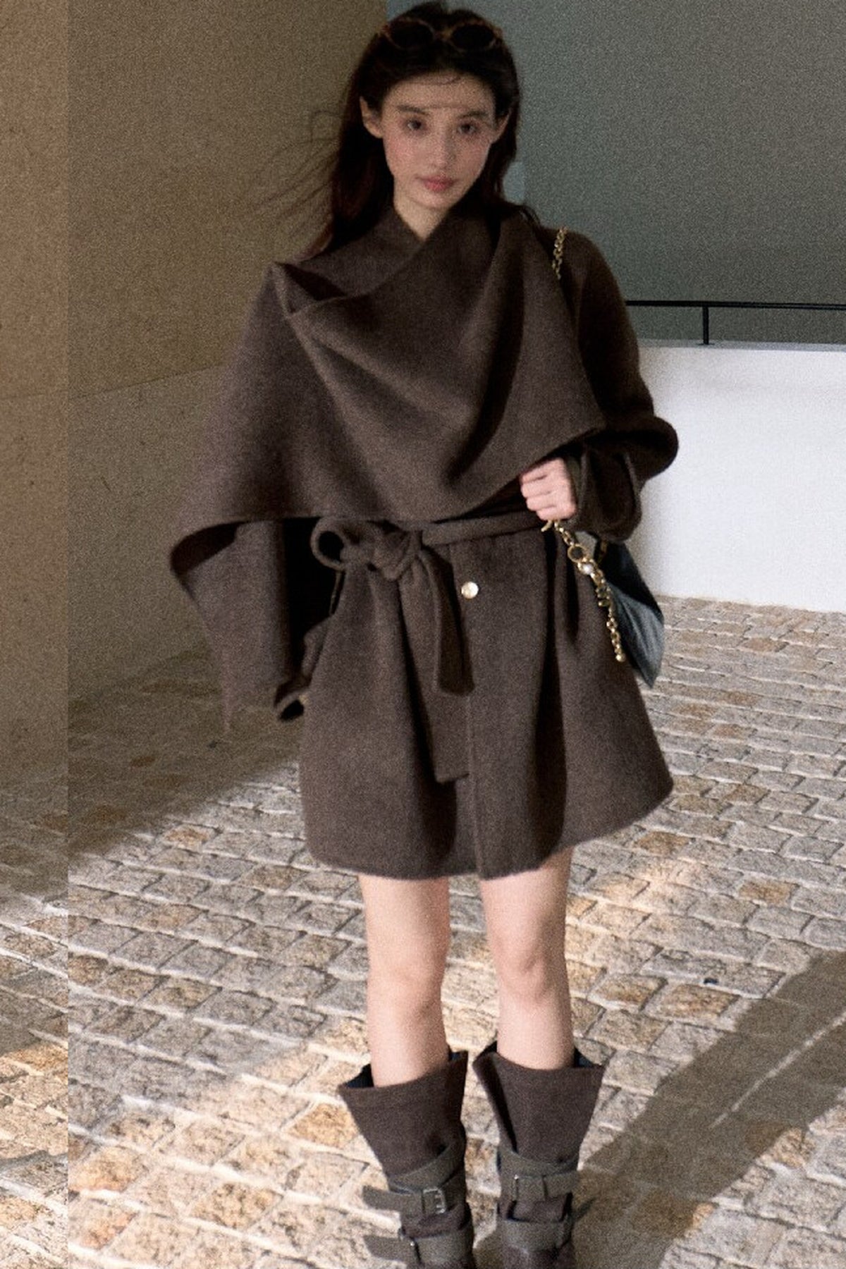 Double-Sided Wool Scarf Collar Coat