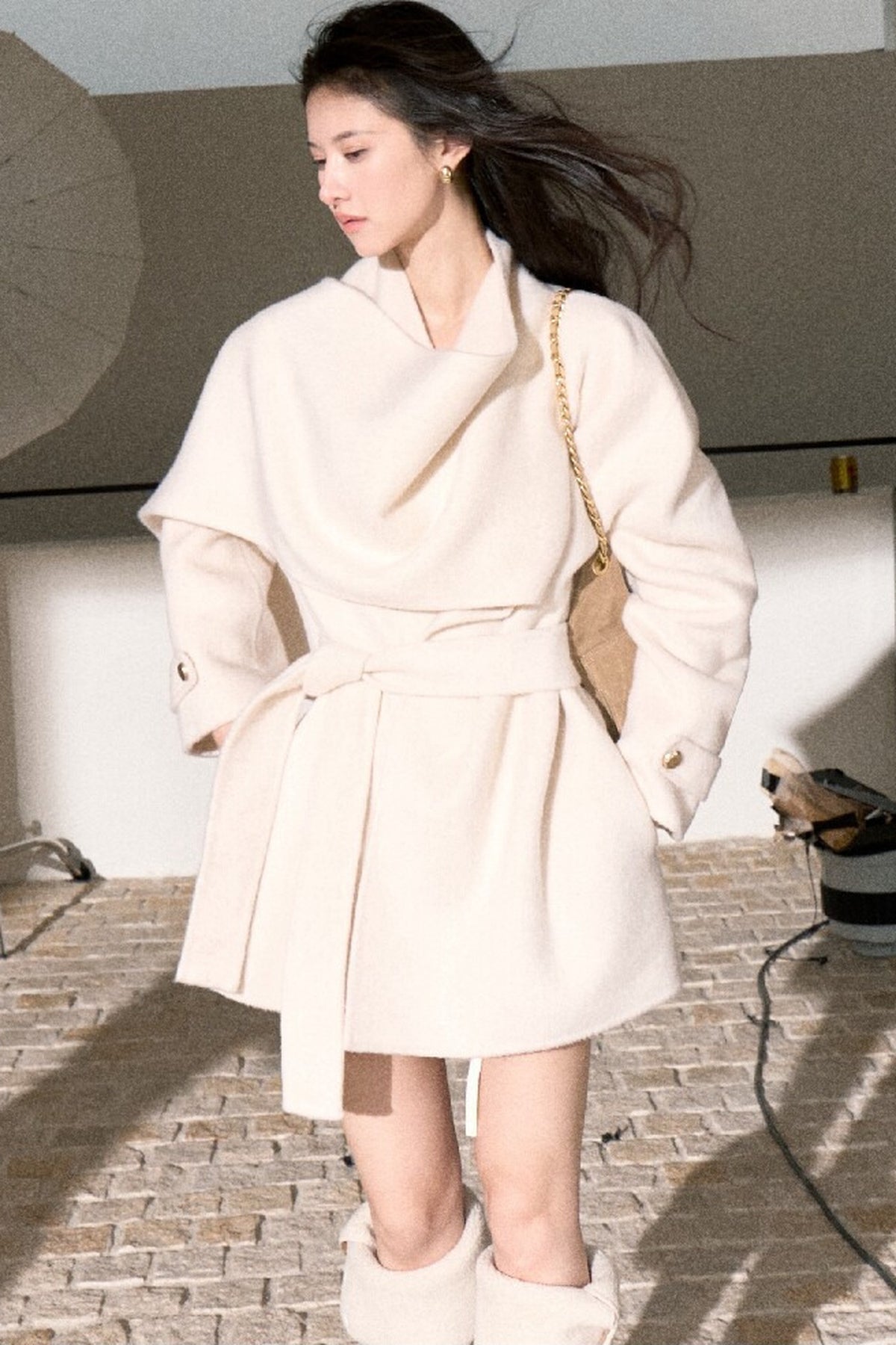 Double-Sided Wool Scarf Collar Coat