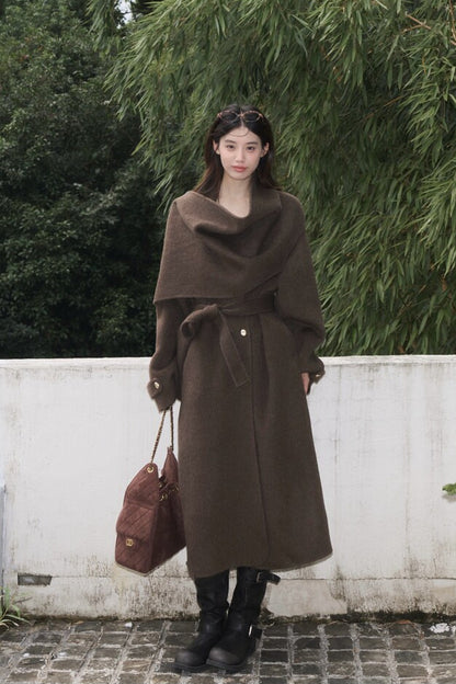 Double-Sided Wool Scarf Collar Coat
