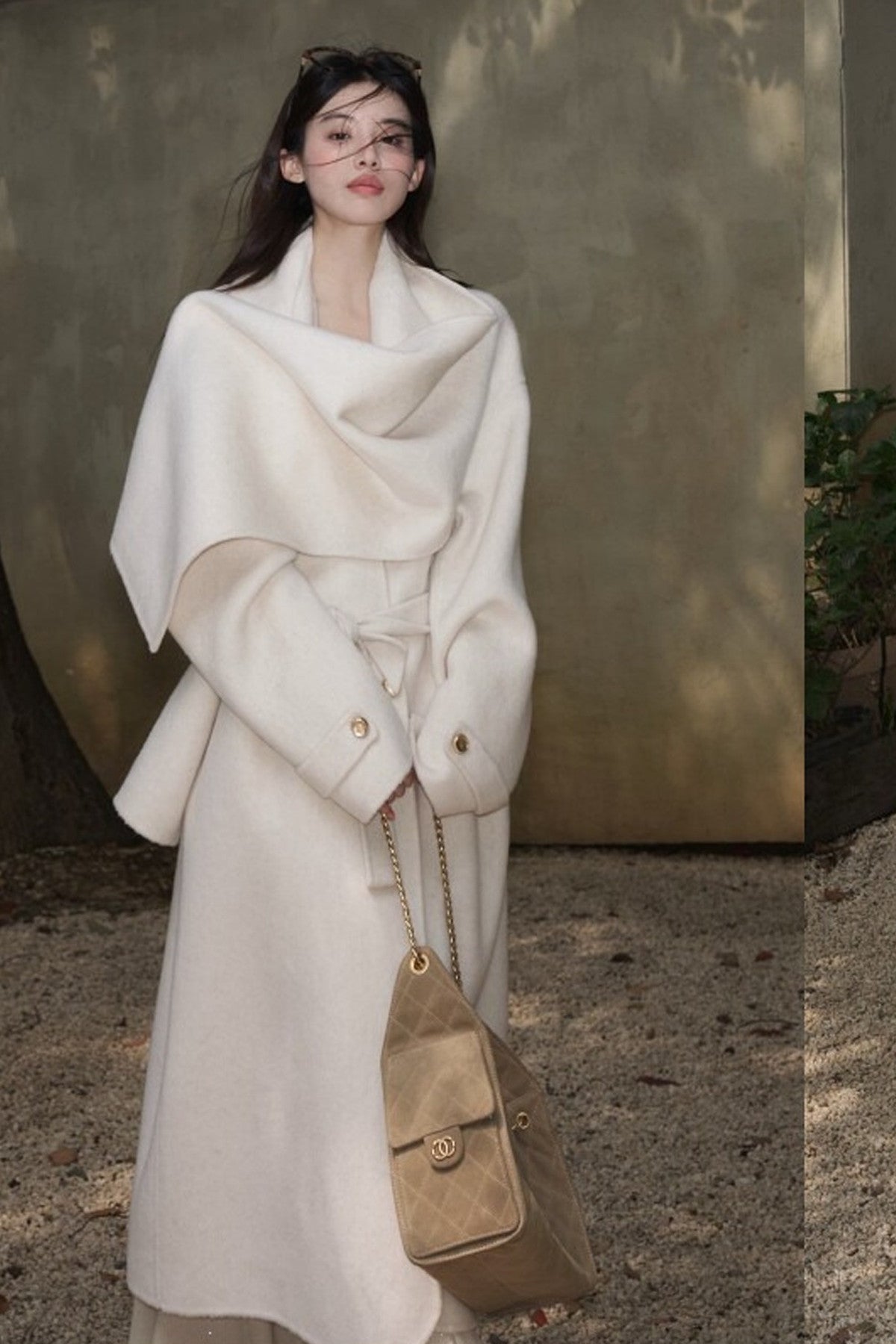 Double-Sided Wool Scarf Collar Coat