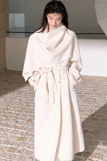 Double-Sided Wool Scarf Collar Coat