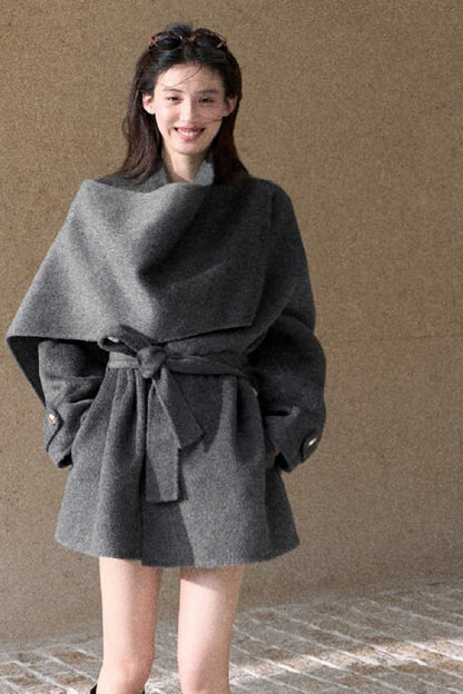 Double-Sided Wool Scarf Collar Coat