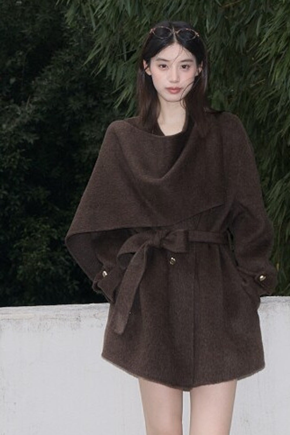 Double-Sided Wool Scarf Collar Coat