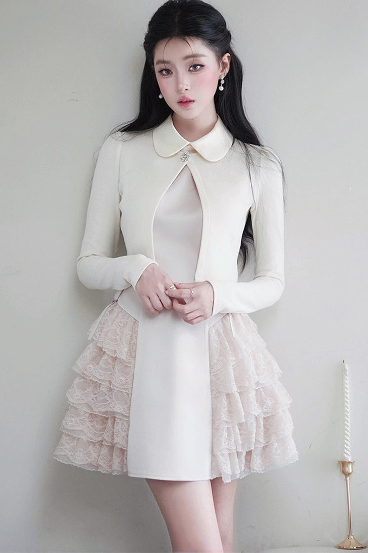 칼라 원피스 카디건 세트업