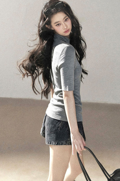 Mock Neck Knit Base Layer Top