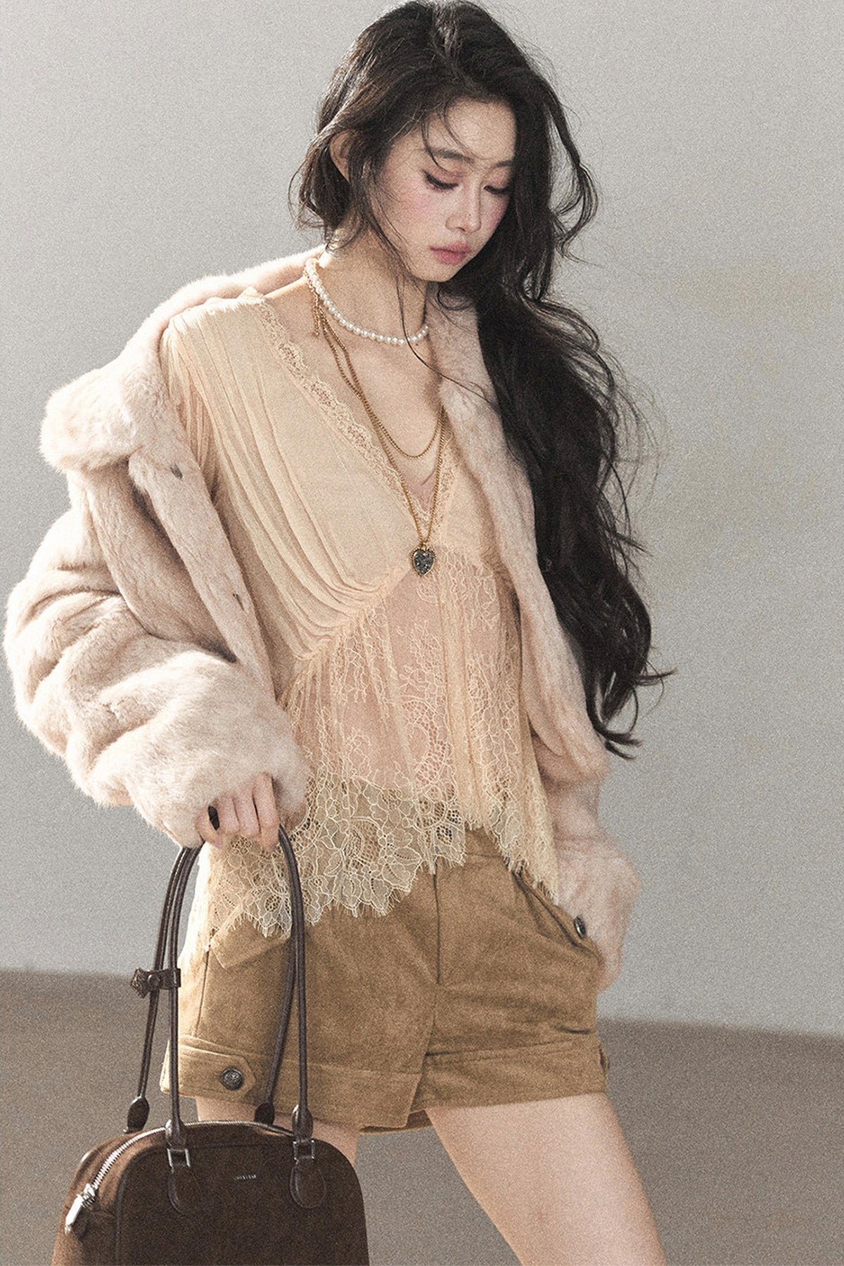 Lace Chiffon Lantern Sleeve Top Set