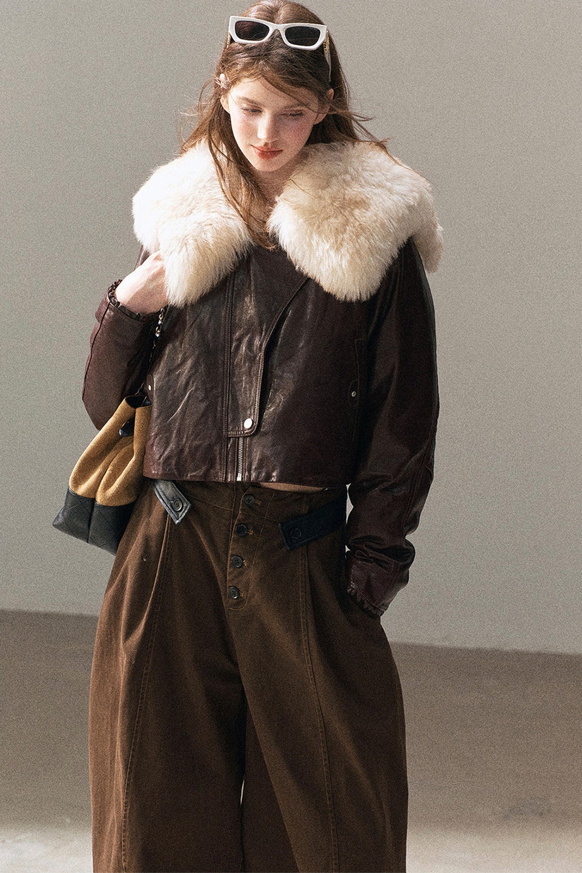 Lamb Fur Collar Sheepskin Jacket