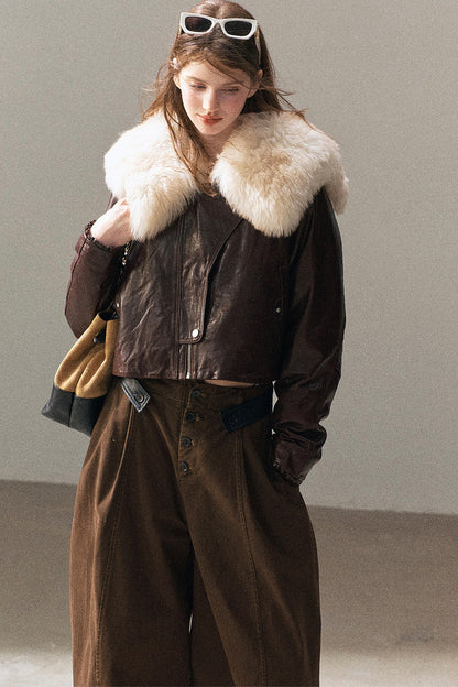 Lamb Fur Collar Sheepskin Jacket