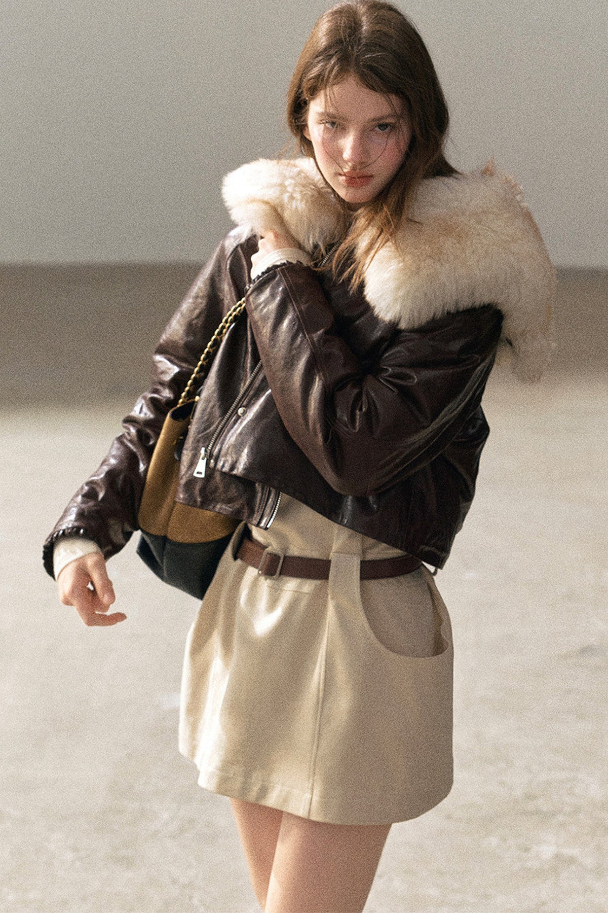Lamb Fur Collar Sheepskin Jacket