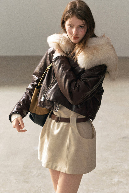 Lamb Fur Collar Sheepskin Jacket