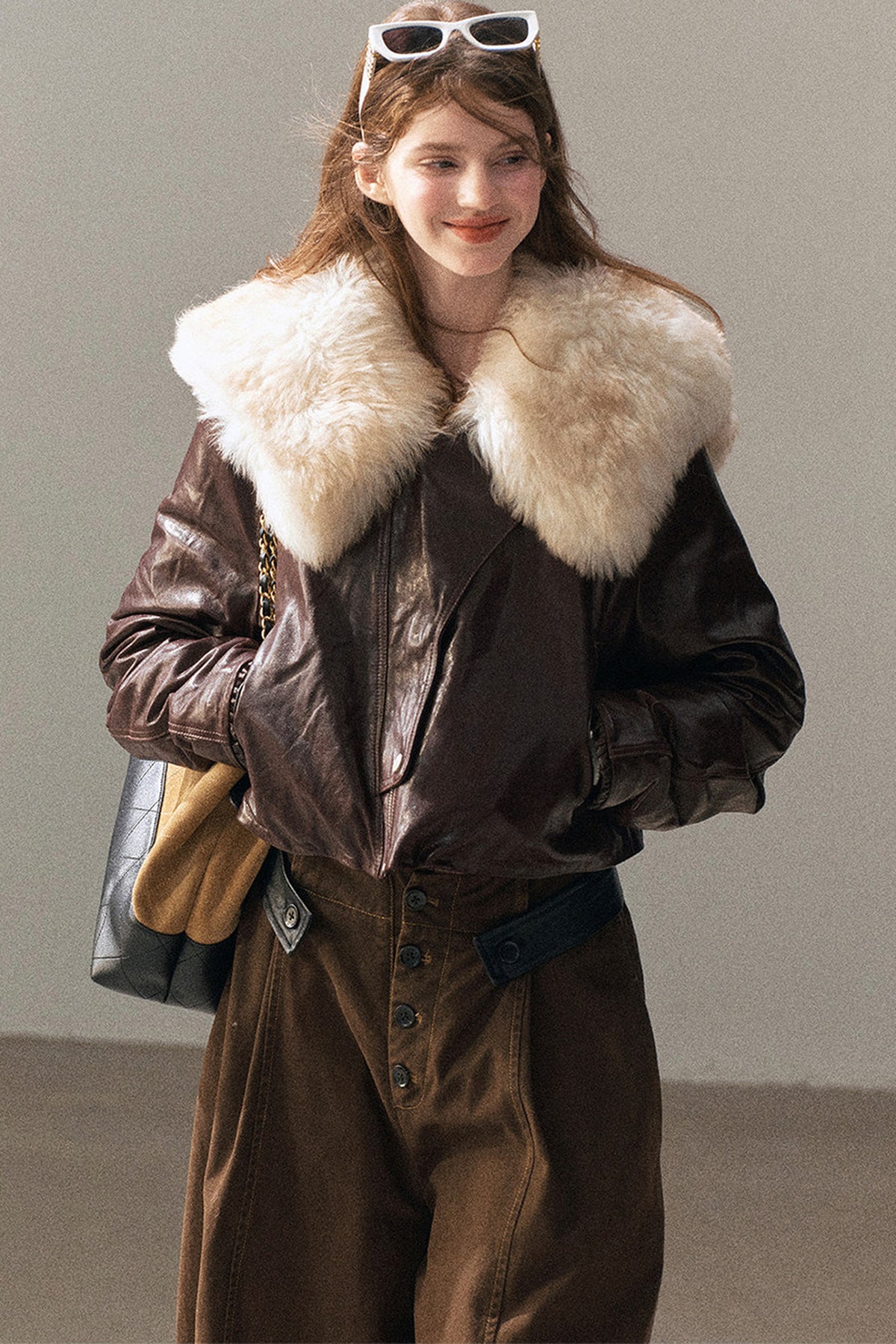 Lamb Fur Collar Sheepskin Jacket