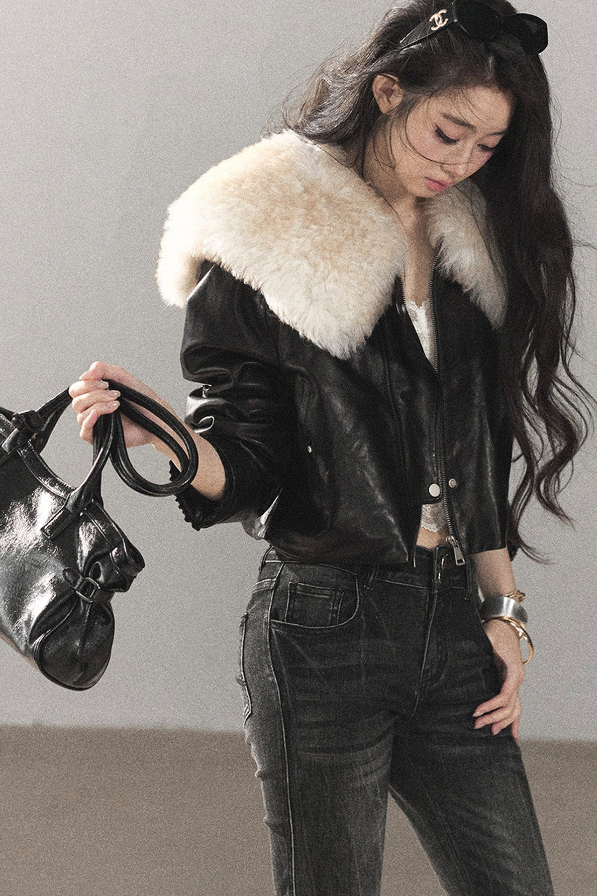 Lamb Fur Collar Sheepskin Jacket