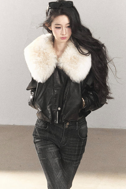 Lamb Fur Collar Sheepskin Jacket