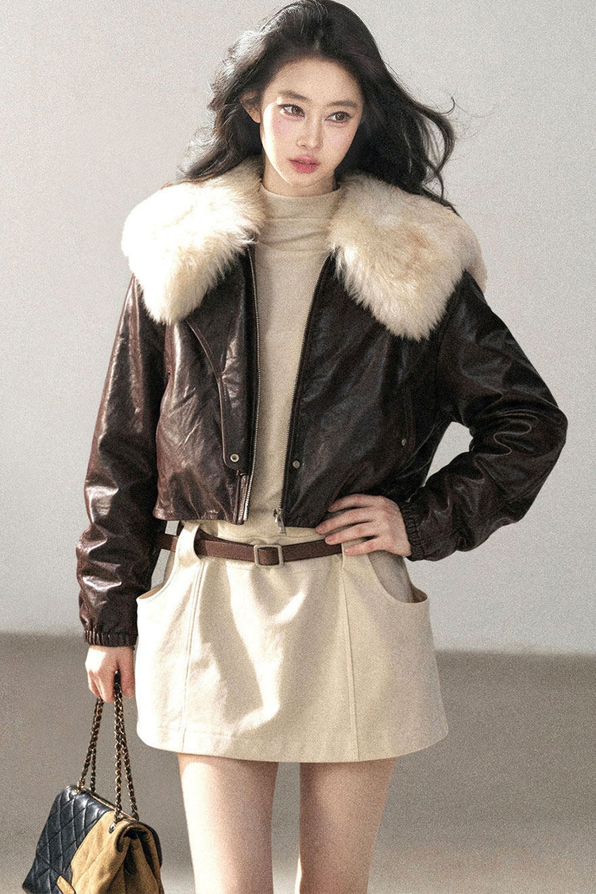 Lamb Fur Collar Sheepskin Jacket