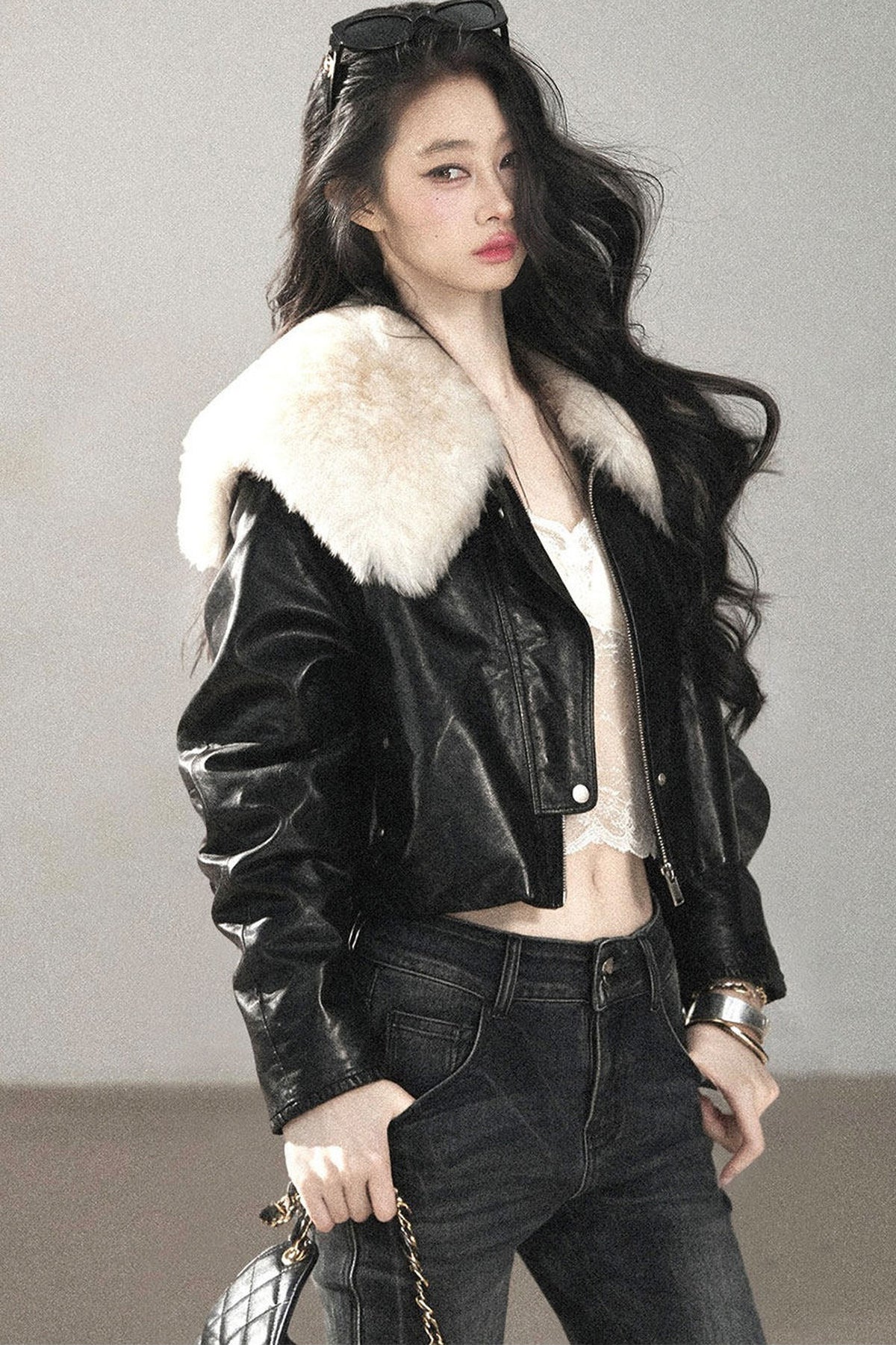 Lamb Fur Collar Sheepskin Jacket