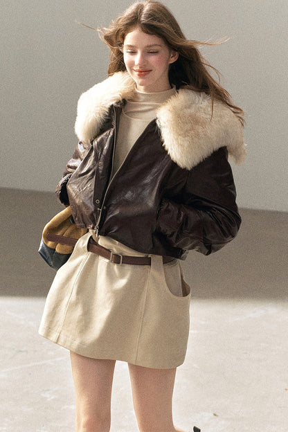 Lamb Fur Collar Sheepskin Jacket