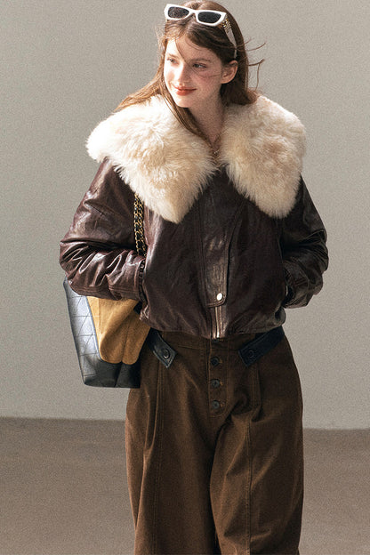 Lamb Fur Collar Sheepskin Jacket