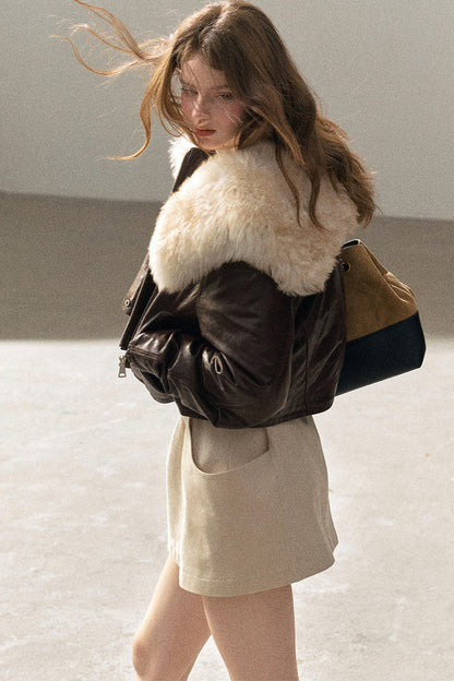Lamb Fur Collar Sheepskin Jacket