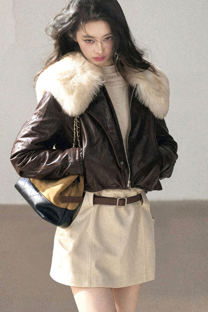 Lamb Fur Collar Sheepskin Jacket