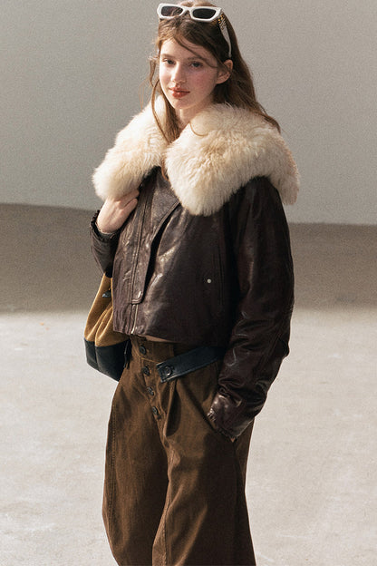 Lamb Fur Collar Sheepskin Jacket