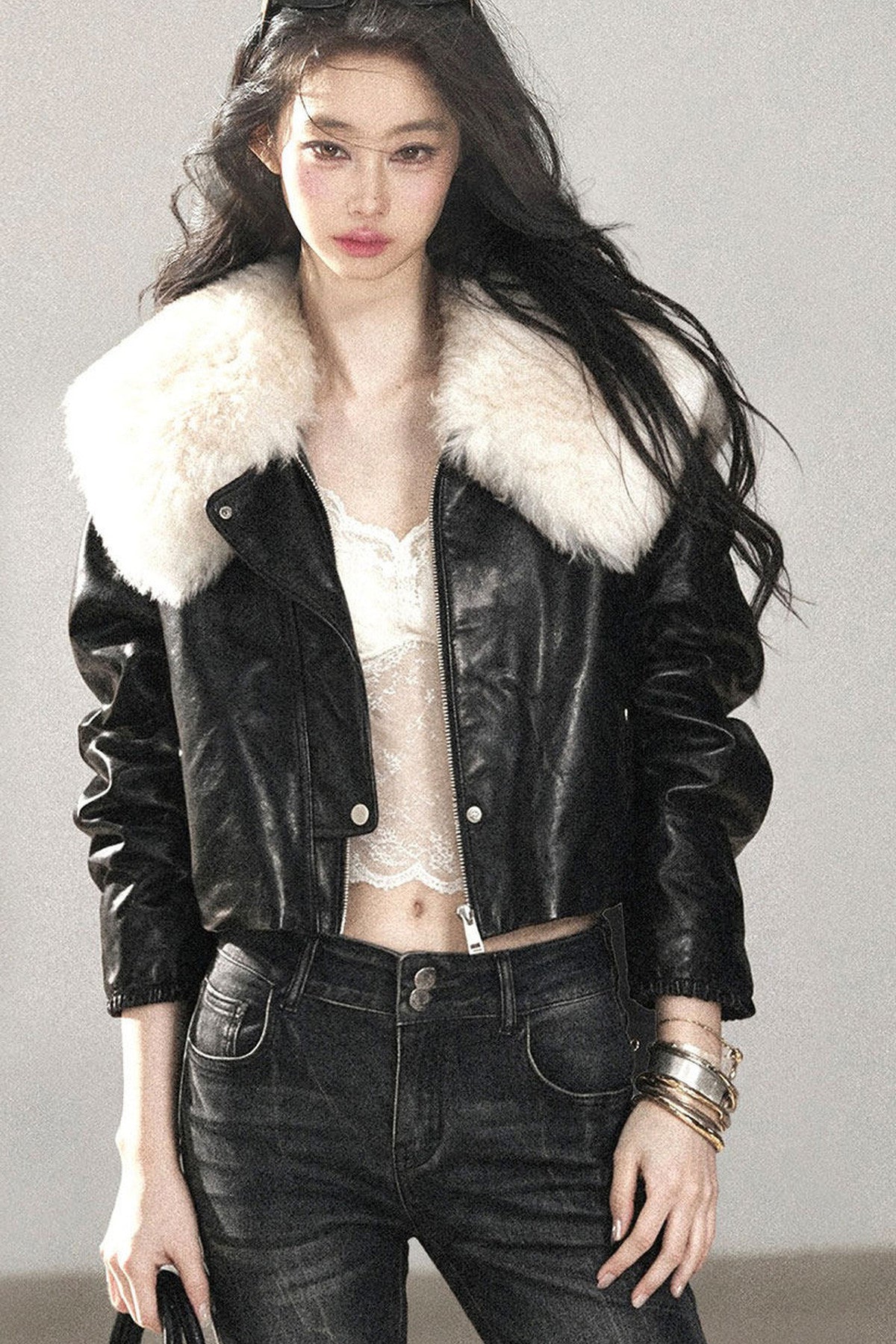 Lamb Fur Collar Sheepskin Jacket