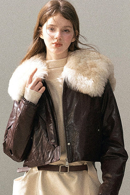 Lamb Fur Collar Sheepskin Jacket
