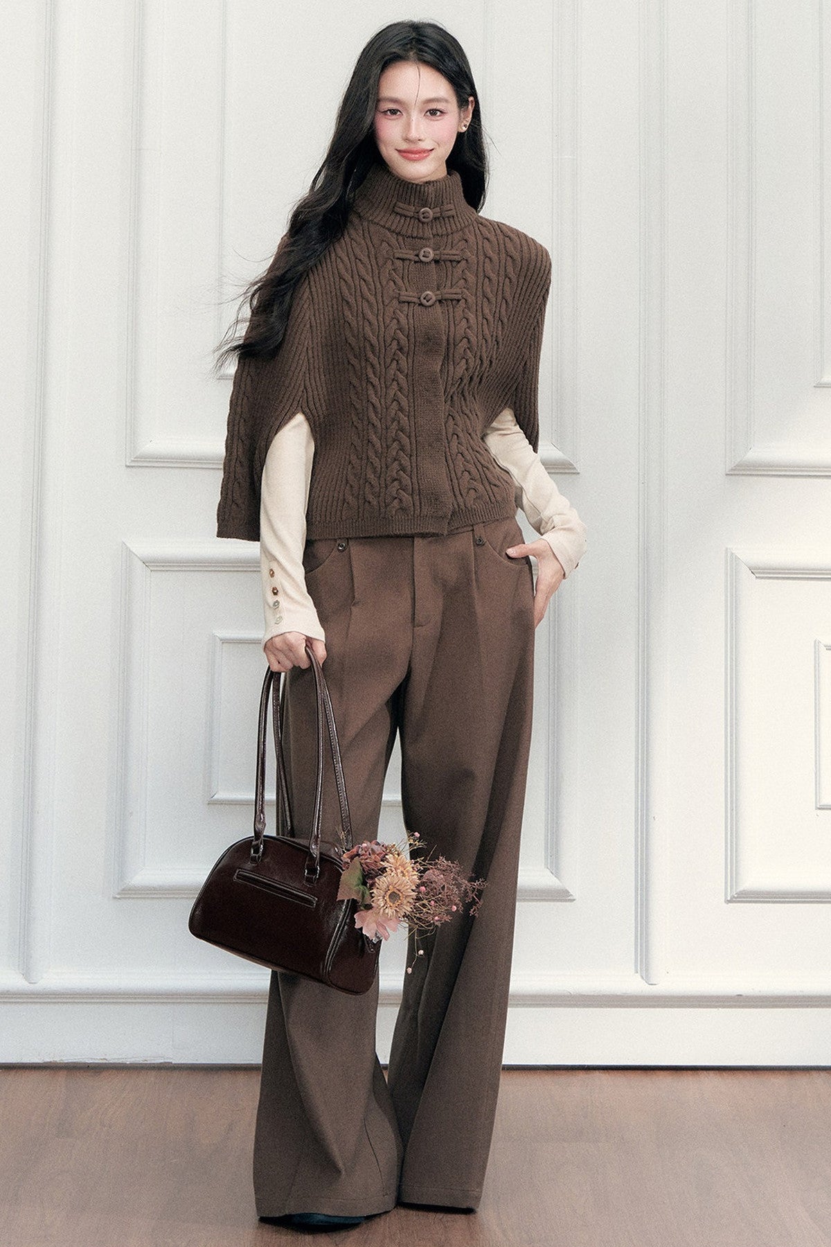 New Chinese Style Cable Knit Cape