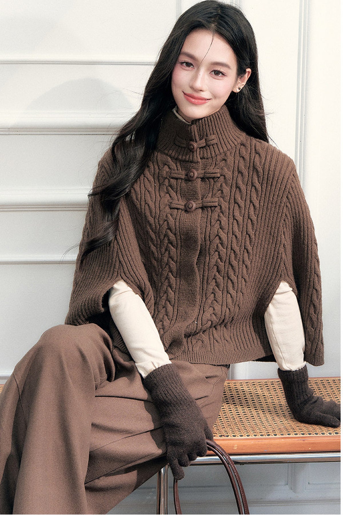 New Chinese Style Cable Knit Cape