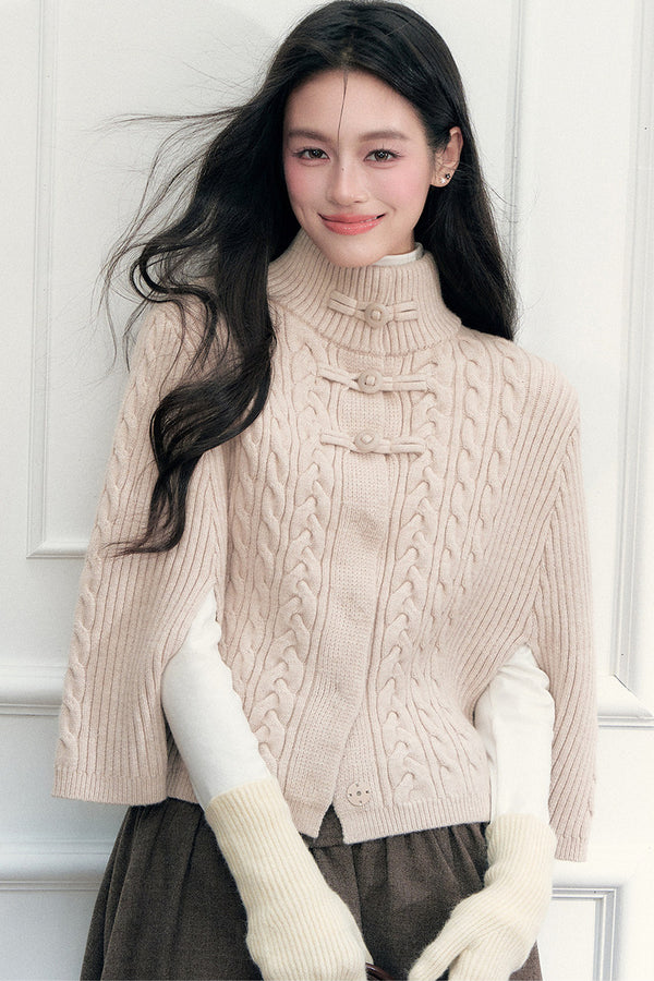 New Chinese Style Cable Knit Cape