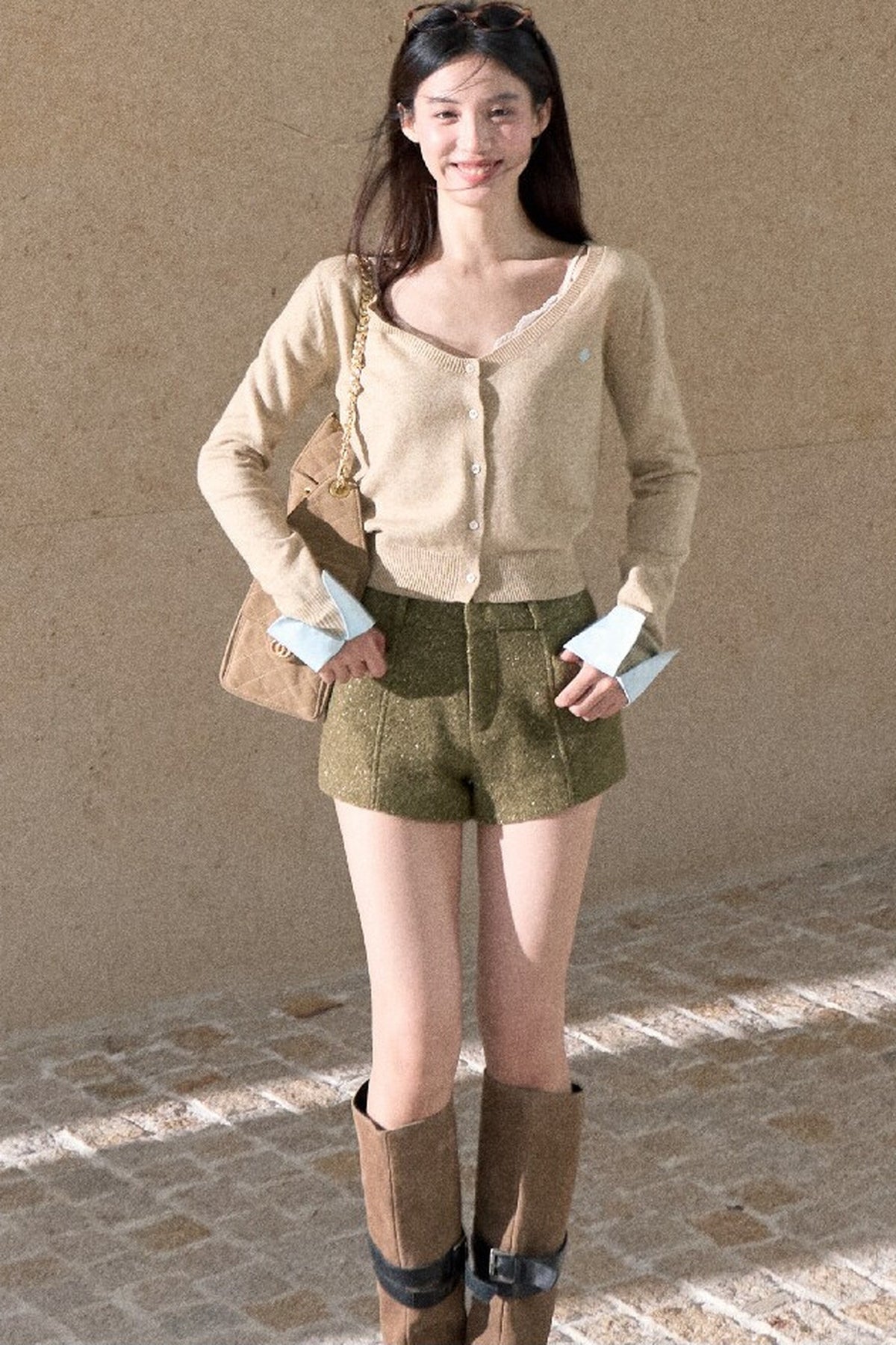 Large U-Neck Knit Cardigan