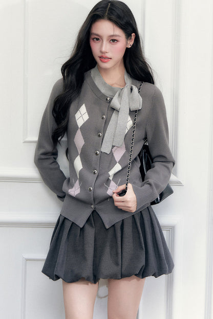 Layered-Look Argyle Sweater And Skirt Set-Up