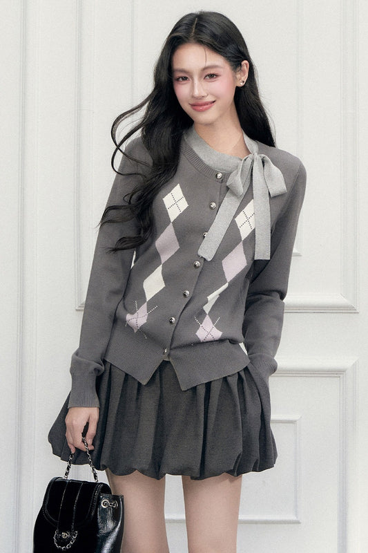 Layered-Look Argyle Sweater And Skirt Set-Up