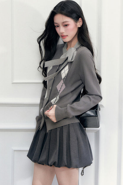 Layered-Look Argyle Sweater And Skirt Set-Up