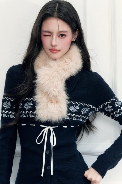 Navy Fair Isle Cardigan and Plaid Skirt Set-Up